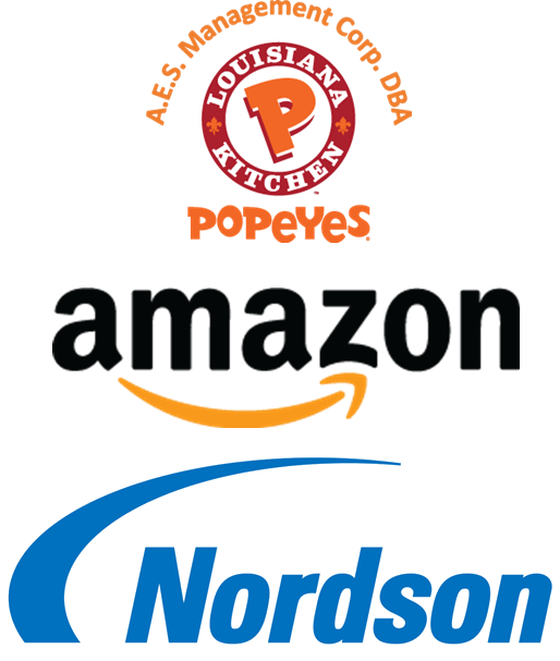 Amazon, AES Corporation, & Nordson Logos